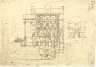 Thiersch, August ; Alexandria (Ägypten); Serapeum von Alexandria, Rekonstruktion des Sarapistempels - Querschnitt, Teilansicht