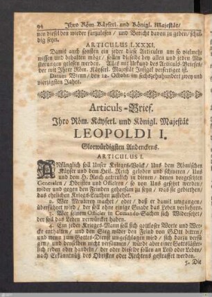 Articuls-Brief Leopoldi Primi.