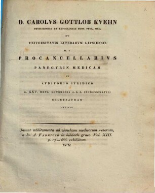 Additamenta ad elenchum medicorum veterum, a Jo. A. Fabricio in Biblioth. graec. vol. XIII. p. 17-456 exhibitum XVII