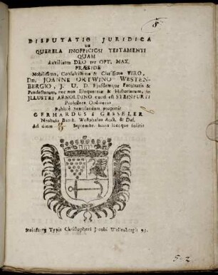 Disputatio Iuridica De Querela Inofficiosi Testamenti