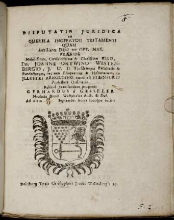 Disputatio Iuridica De Querela Inofficiosi Testamenti