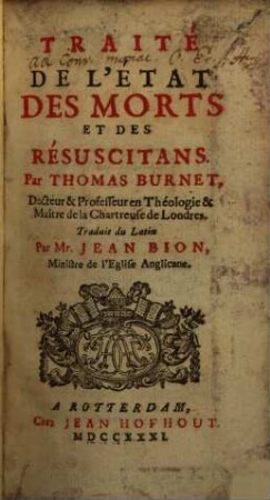 Traité de l'état des morts et des résuscitans