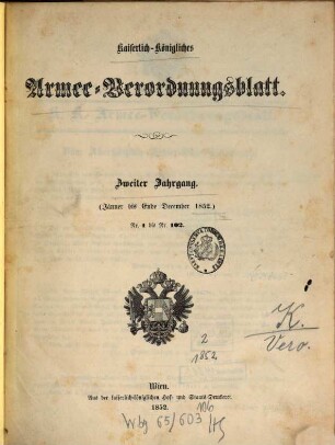 Kaiserlich-Königliches Armeeverordnungsblatt. 2, 2. 1852