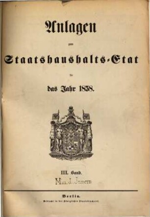 Staatshaushaltsplan : für d. Rechnungsjahr .... 1858,Anl.3