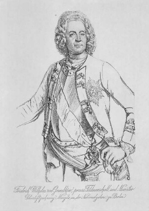 Porträtskizze von Friedrich Wilhelm von Grumbkow, preußischer Feldmarschall und Minister Friedrichs II.