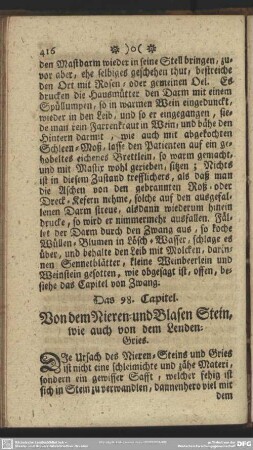 Das 98. Capitel. Von dem Nieren- und Blasen Stein, wie auch von dem Lenden-Gries