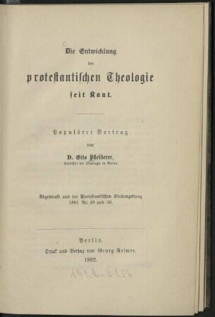 Die Entwicklung der protestantischen Theologie seit Kant