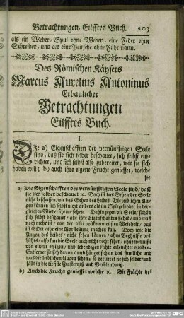 Des Römischen Käysers Marcus Aurelius Antoninus Erbaulicher Betrachtungen Eilfftes Buch