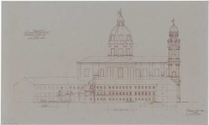 Gsaenger, Gustav; München, Theatinerstr.; Bayerisches Kultusministerium, Erweiterung - Vorprojekt A Erweiterungsbau, Hofseite Nord (Ansicht)