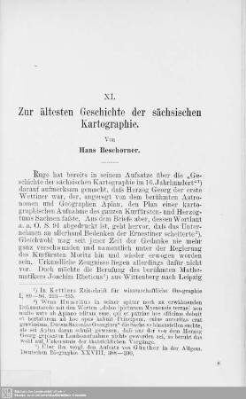 XI. Zur ältesten Geschichte der sächsischen Kartographie