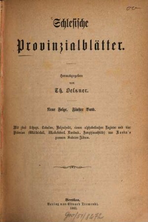 Schlesische Provinzialblätter, 5. 1866