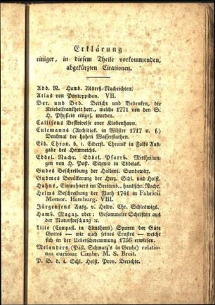 Erklärung einiger, in diesem Theile vorkommenden abgekürzten Citationen.