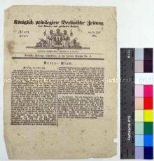 Extrablatt der "Königlich privilegirten Berlinischen Zeitung von Staats und gelehrten Sachen", vom 26.07.1844, Nr. 173