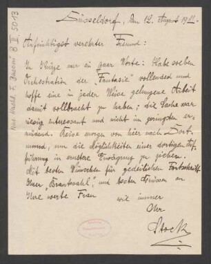 Brief an Ferruccio Busoni : 12.08.1911