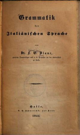 Grammatik der italiänischen Sprache