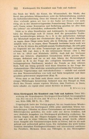 352-353 [Rezension] Kierkegaard, Søren, Die Krankheit zum Tode