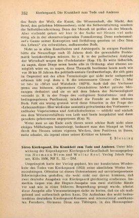 352-353 [Rezension] Kierkegaard, Søren, Die Krankheit zum Tode