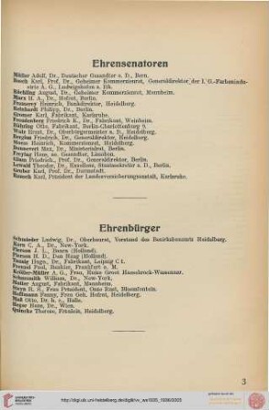 Ehrensenatoren, Ehrenbürger, Gesellschaft der Freunde der Universität Heidelberg