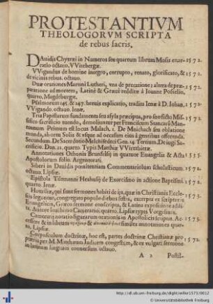 Protestantivm Theologorvm Scripta de rebus sacris.