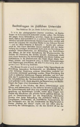 Rechtsfragen im jüdischen Unterricht