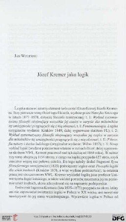 Józef Kremer jako logik