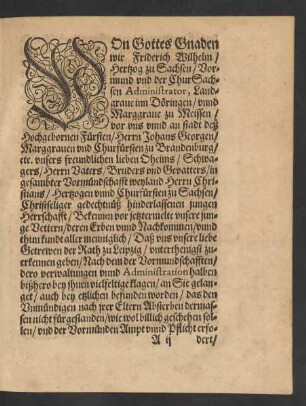 Von Gottes Gnaden wir Friderich/ Wilhelm/ Hertzog zu Sachsen ...