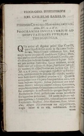 ... Programma Invitatorium Ad Disputationes Publicas Theologicas.