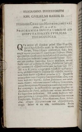 ... Programma Invitatorium Ad Disputationes Publicas Theologicas.