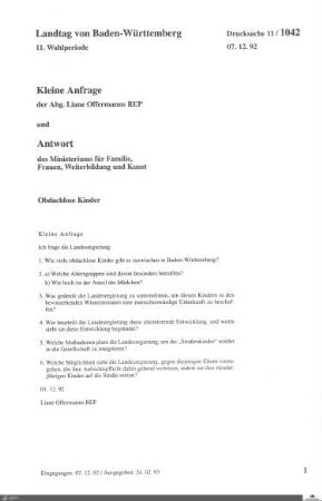 Anfrage der Republikaner: Obdachlose Kinder