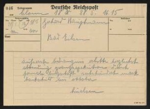 Brief von Hans von Hülsen an Gerhart Hauptmann