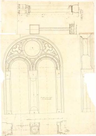 Gärtner, Friedrich von; München; Universität - Fenster 1. OG (Grundriss, Ansicht, Schnitt, Details)