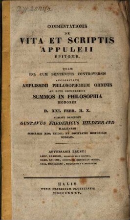 Commentationis de vita et scriptis Apuleii epitome