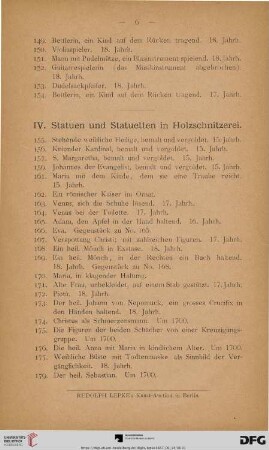 IV. Statuen und Statuetten in Holzschnitzerei (Nr. 155 - 233)
