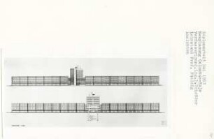 Neuplanung Columbus-Kaje, Bremerhaven-Überseehafen (Diplomarbeit bei Peter Poelzig): Ansichten von der Wasser- und Landseite 1:200