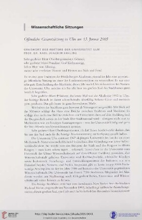 Öffentliche Gesamtsitzung in Ulm am 15. Januar 2005