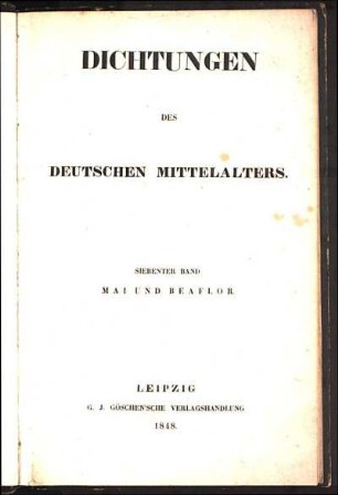 Mai und Beaflor : eine Erzählung aus dem 13. Jahrhundert