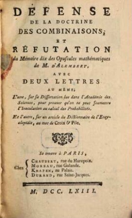 Defense de la doctrine des Combinaisons