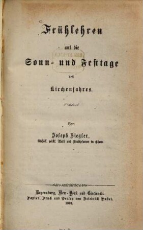 Frühlehren auf die Sonn- und Festtage des Kirchenjahres