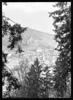 Blick über Bahnhofsgelände und Mainspitze zur Burg
