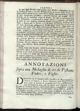 Annotazioni sopra una Medaglia di oro di Postumo Padre, e Figlio.