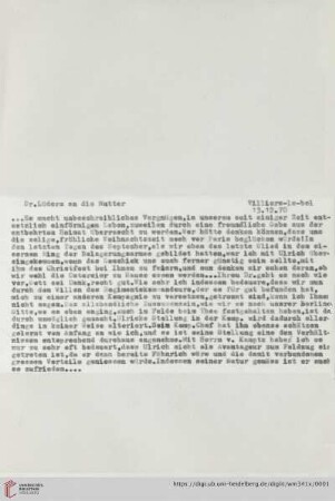 Briefe von und an Ulrich und Ulrike von Wilamowitz-Moellendorff ("2. Abschrift"): Brief von Otto Lüders an Ulrike von Wilamowitz-Moellendorff