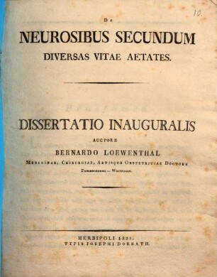 De neurosibus secundum diversas vitae aetates : dissertatio inauguralis