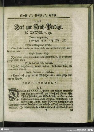 [Erklärung der Früh-Predigt, Ps. XXXVIII. v. 19]