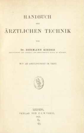 Handbuch der ärztlichen Technik