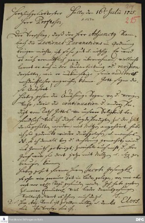 Brief von Heinrich Julius Elers an August Hermann Francke.