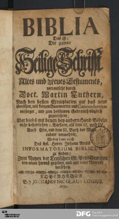 Biblia, Das ist: Die gantze Heilige Schrifft Altes und Neues Testaments