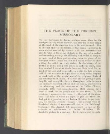 The place of the foreign missionary