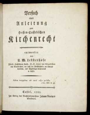 Versuch einer Anleitung zum Hessen-Casselischen Kirchenrecht