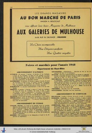 Foires et marchés pour l’année 1948.