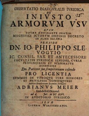 Diss. inaug. iur. de iniusto armorum usu